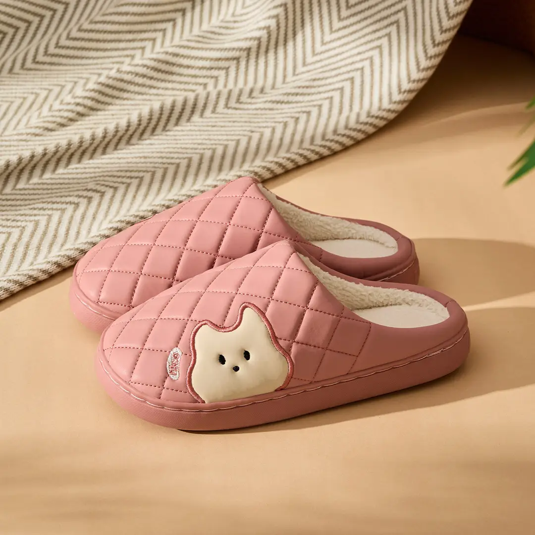 Cartoon Leather Cotton Slippers Waterproof and Non-Slip Home Slippers Autumn and Winter Fleece-Lined Warm Soft Bottom Cotton Slippers Indoor Confinement Shoes - Image 7