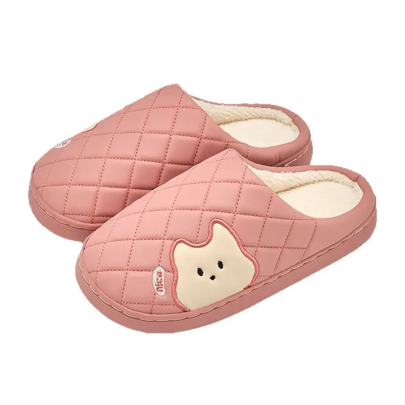 Cartoon Leather Cotton Slippers Waterproof and Non-Slip Home Slippers Autumn and Winter Fleece-Lined Warm Soft Bottom Cotton Slippers Indoor Confinement Shoes - Image 9