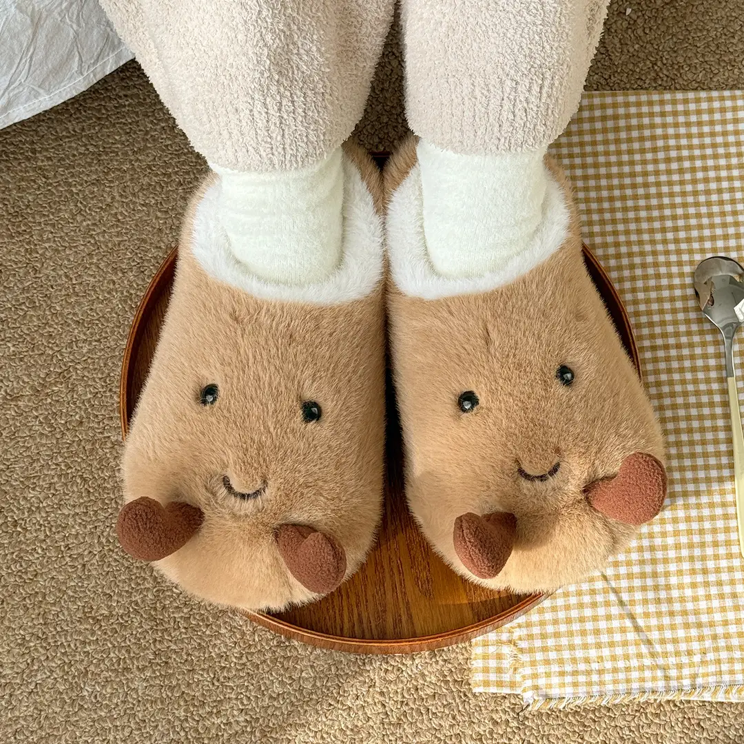 Nanbowan Cute Fried Egg Cotton Slippers Women's Winter Home Indoor Velvet Warm Thick-Soled Anti-Slip Furry Slippers - Image 5