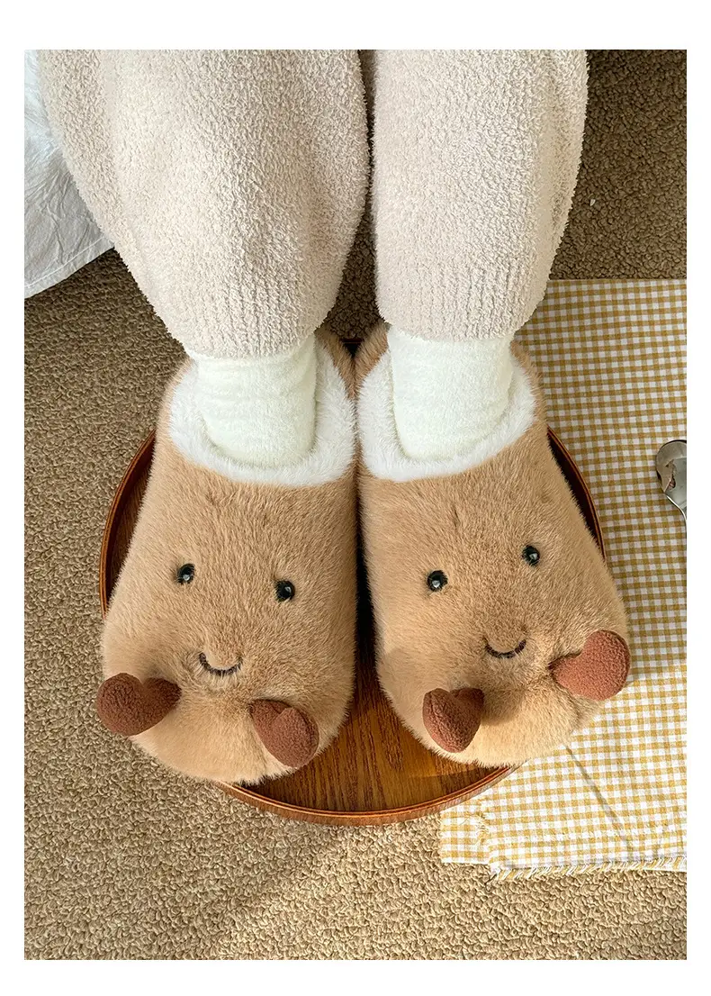 Nanbowan Cute Fried Egg Cotton Slippers Women's Winter Home Indoor Velvet Warm Thick-Soled Anti-Slip Furry Slippers — feature 3