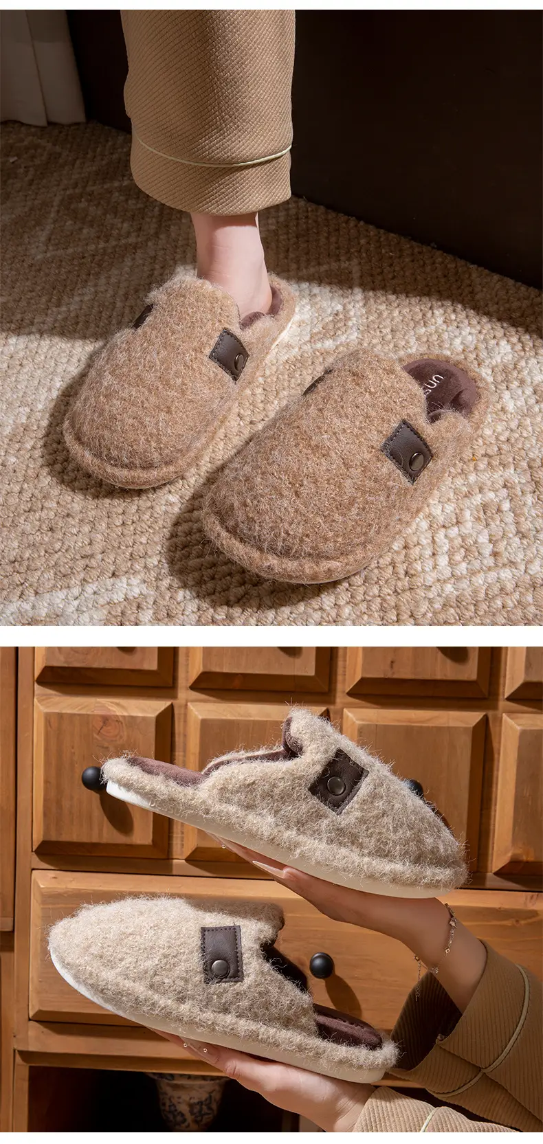 New Style Home Warm Plus Velvet Home Slippers Thick-Soled Plush Winter Cotton Slippers for Women to Wear Outside High-Bottom Anti-Slip Winter — feature 13