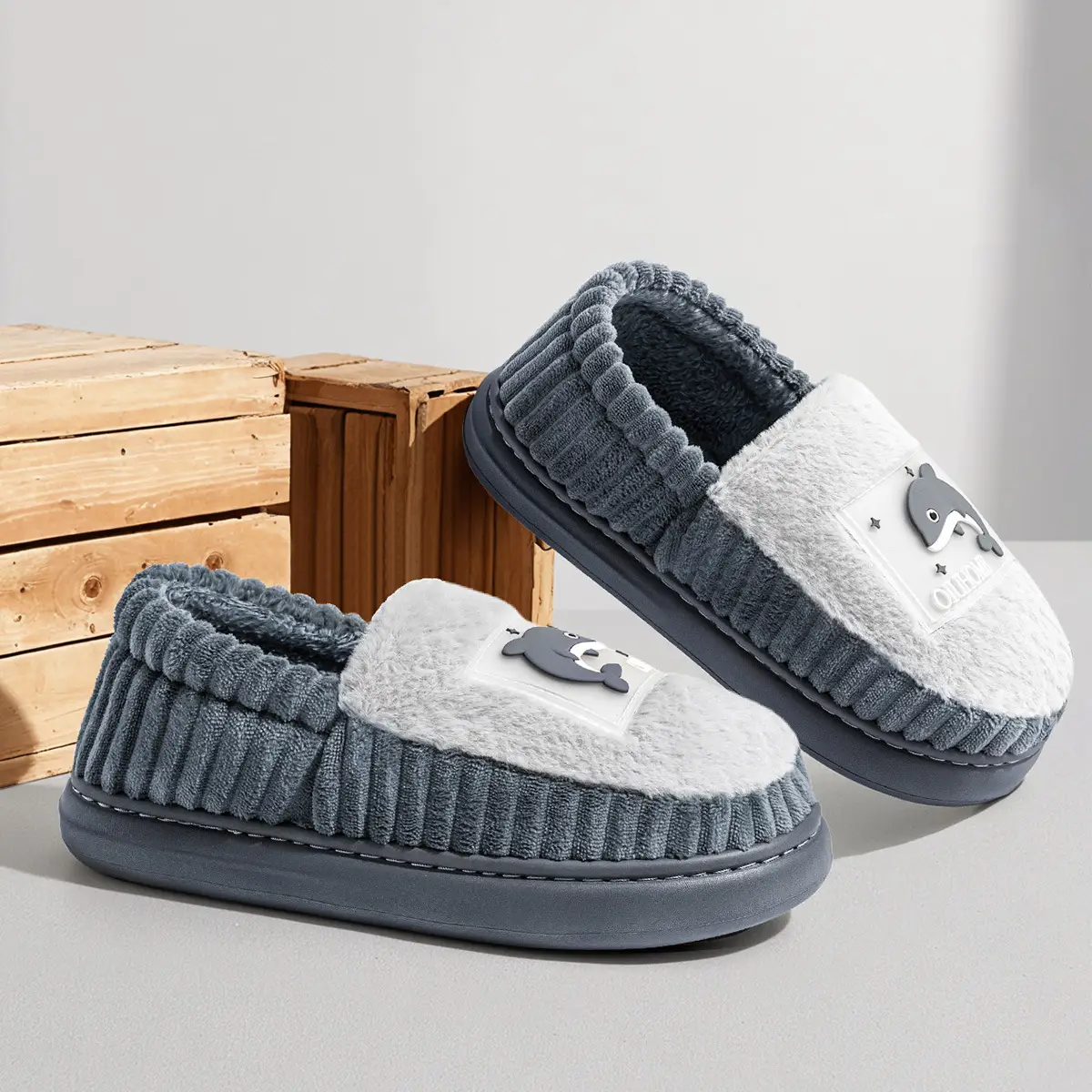 Men's Warm Plush Slippers Winter Indoor Thickened Heel Cover - Image 7