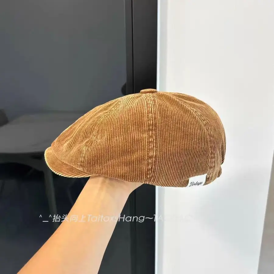 Japanese Retro Corduroy Beret for Women Duckbill Forward Cap - Image 6