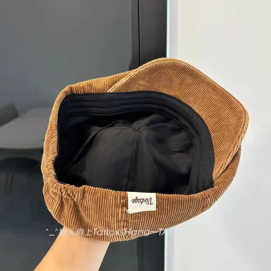 Japanese Retro Corduroy Beret for Women Duckbill Forward Cap - Image 7
