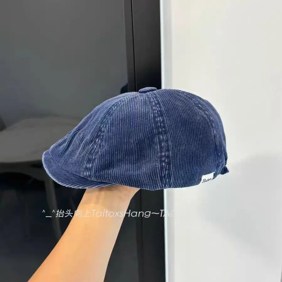 Japanese Retro Corduroy Beret for Women Duckbill Forward Cap - Image 8
