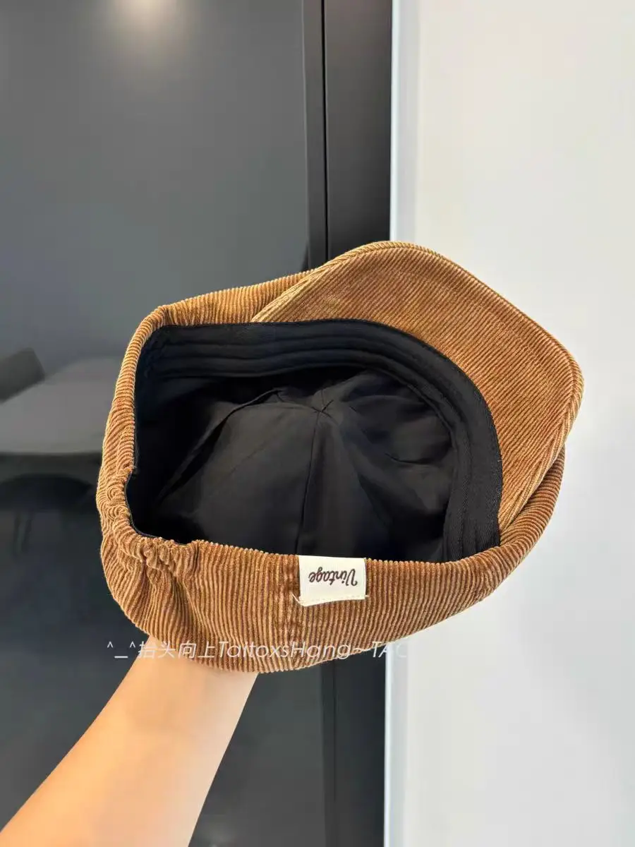 Japanese Retro Corduroy Beret for Women Duckbill Forward Cap — feature 10