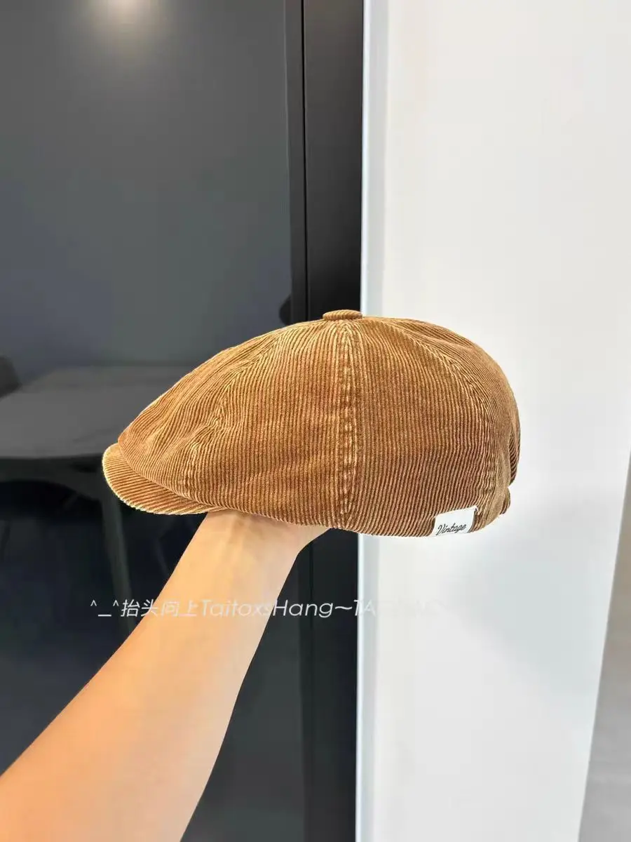 Japanese Retro Corduroy Beret for Women Duckbill Forward Cap — feature 9