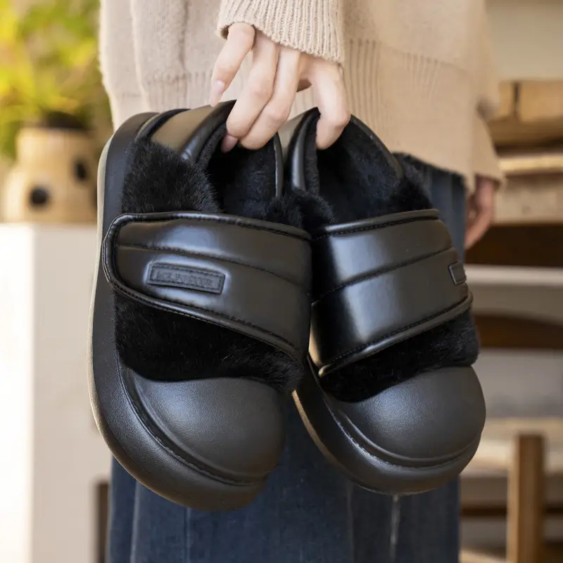 Thick-Soled Bag-Heeled Cotton Slippers for Women in Winter New Style Velcro Warm and Comfortable Indoor Home Non-Slip Cotton Shoes - Image 5