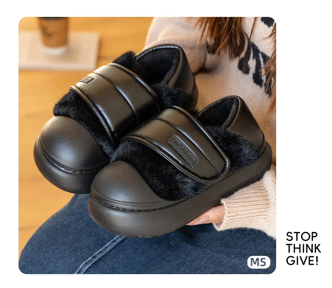 Thick-Soled Bag-Heeled Cotton Slippers for Women in Winter New Style Velcro Warm and Comfortable Indoor Home Non-Slip Cotton Shoes — feature 8