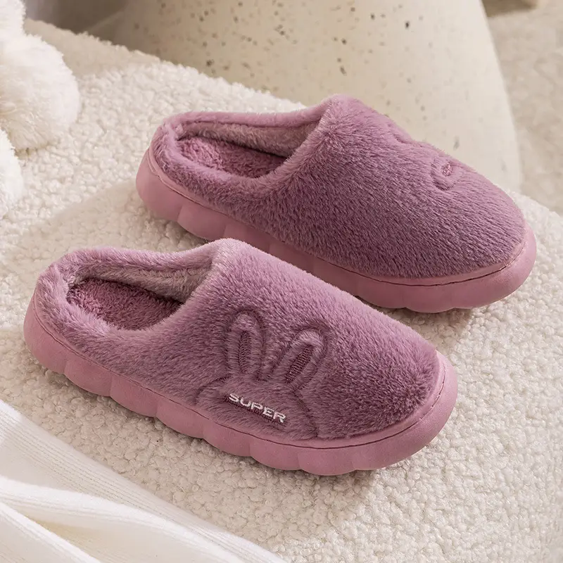 Qida Shun Men's and Women's Cotton Slippers Winter New Indoor and Outdoor Plush Cotton Shoes Thickeneded and Warm Couple Cotton Slippers Wholesale