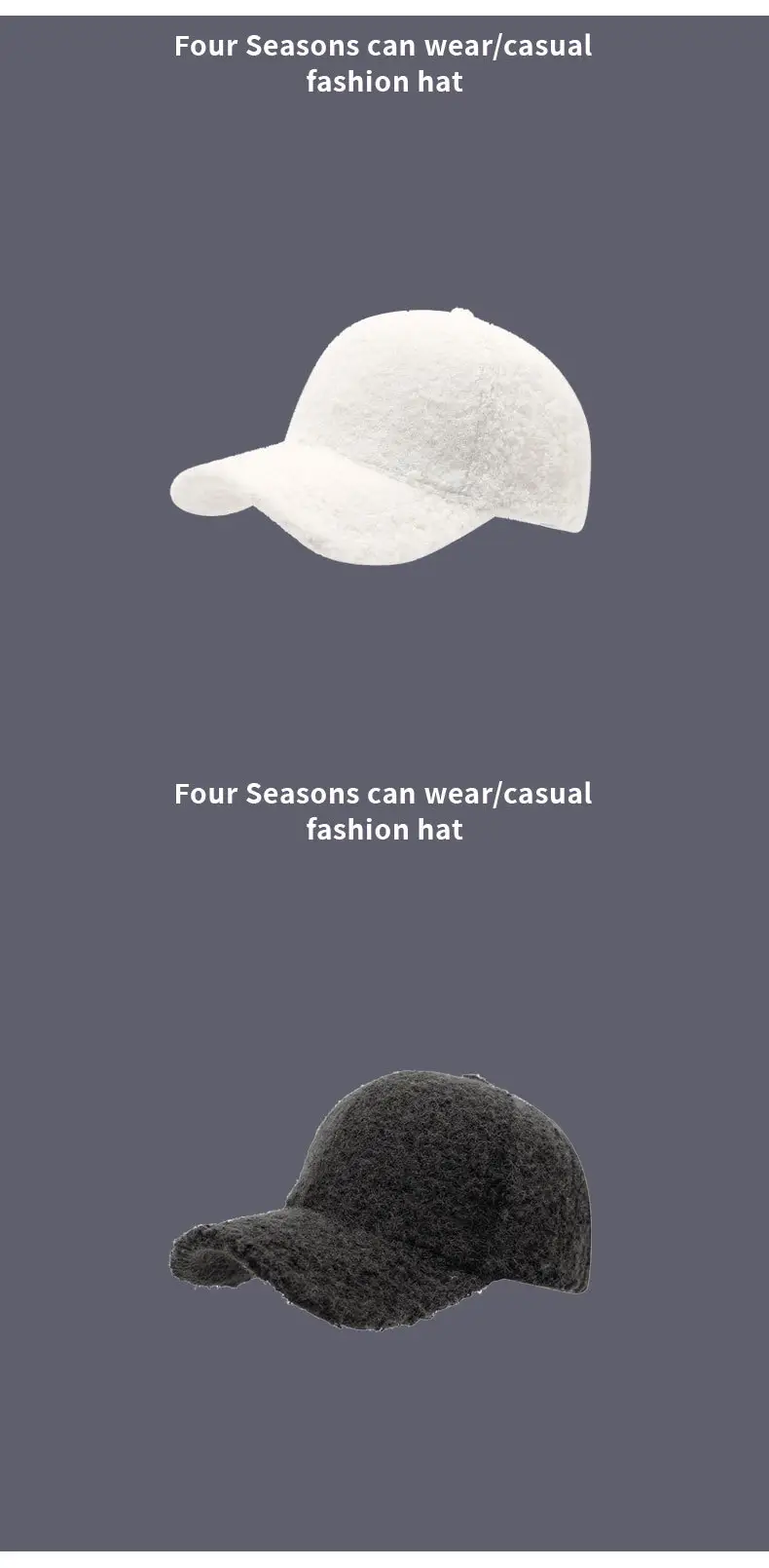Winter Fur Baseball Cap Black Beige Grey White — feature 11