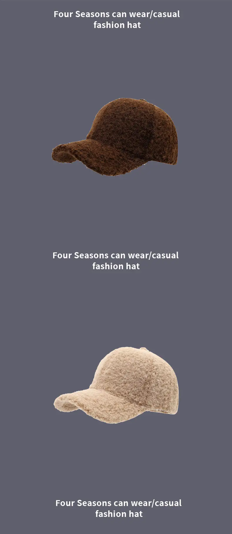 Winter Fur Baseball Cap Black Beige Grey White — feature 12