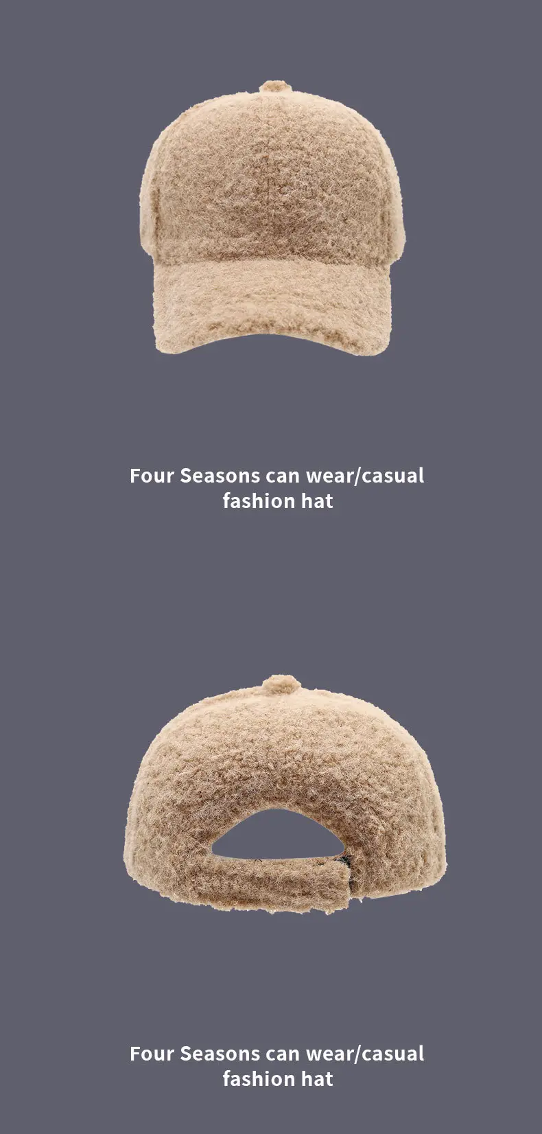 Winter Fur Baseball Cap Black Beige Grey White — feature 13