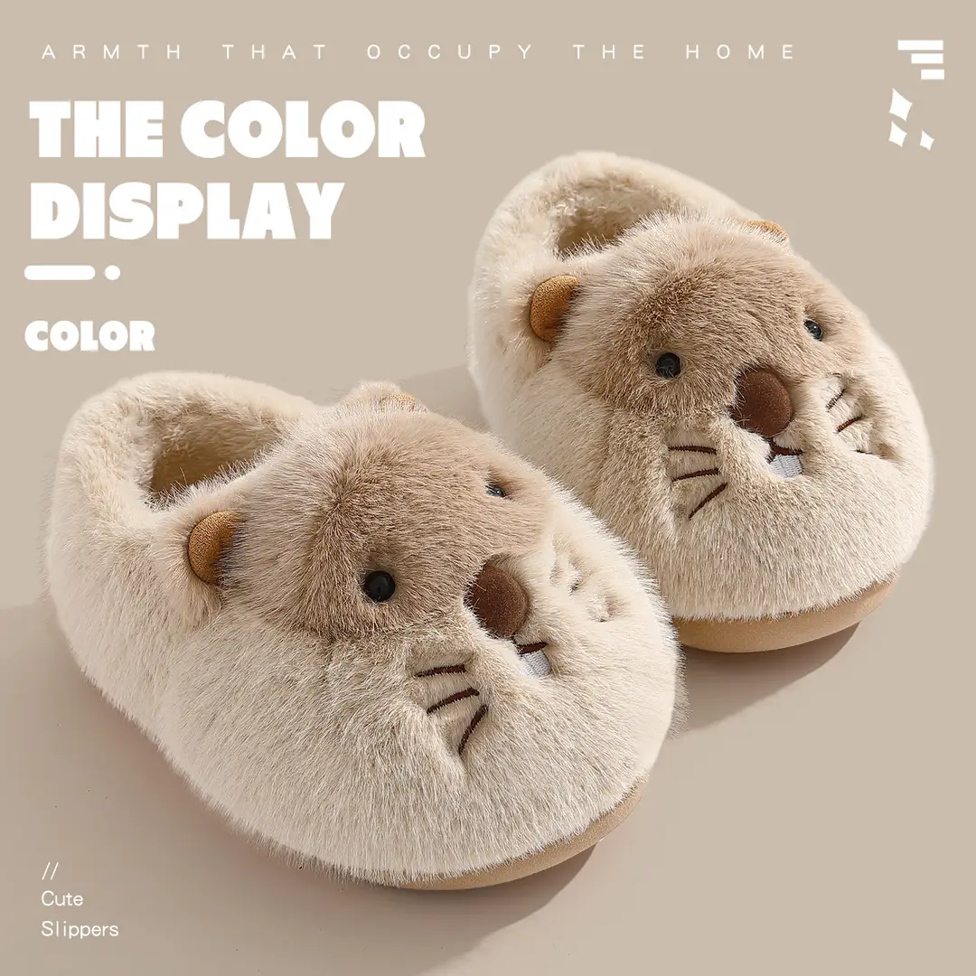 Cute Hamster Warm Cotton Slippers for Women, Cartoon Winter Indoor Soft-Soled Closed-Toe Furry Cotton Slippers for Women Wholesale - Image 4