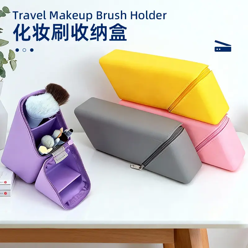Cross-Border Silicone Desktop Dual-Purpose Student Simple Pencil Bag Rhombus Zipper Silicone Stationery Storage Bag Stationery Pencil Bag