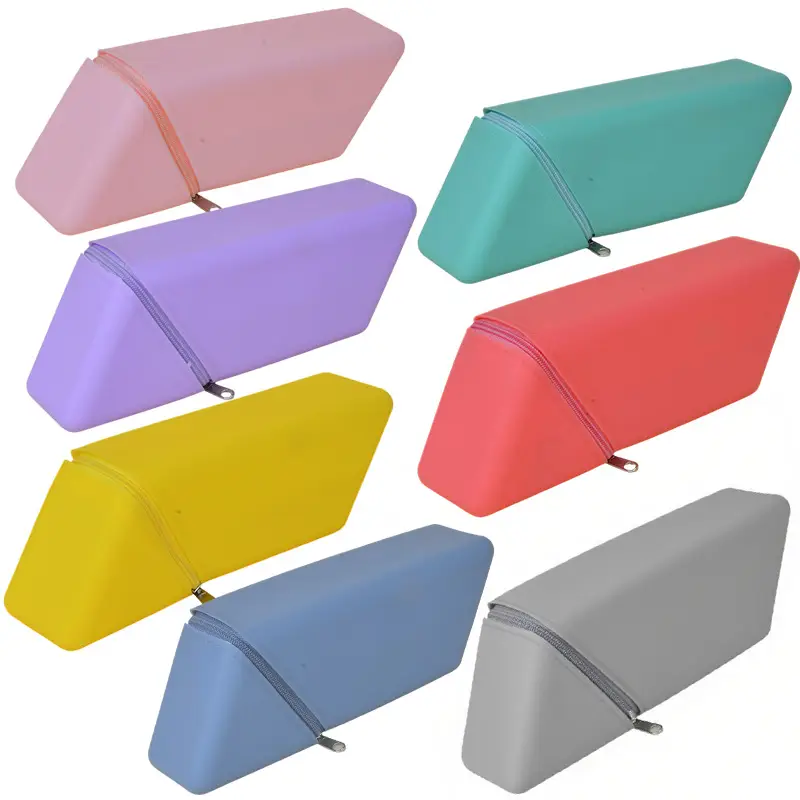 Cross-Border Silicone Desktop Dual-Purpose Student Simple Pencil Bag Rhombus Zipper Silicone Stationery Storage Bag Stationery Pencil Bag