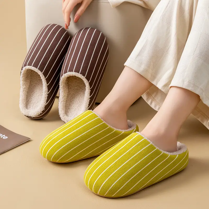 Warm Cotton Striped Slippers for Women Men Winter Indoor Comfort - Image 8