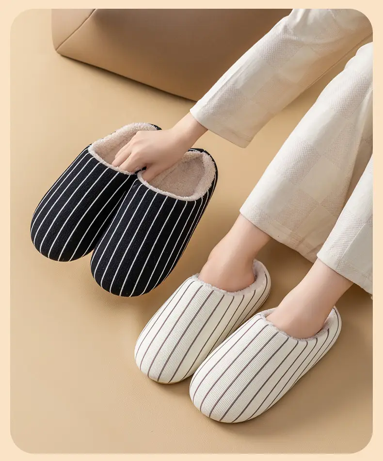 Warm Cotton Striped Slippers for Women Men Winter Indoor Comfort — feature 13