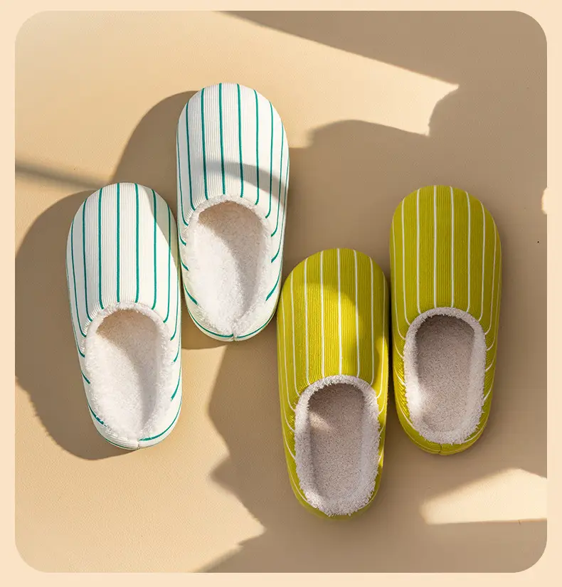 Warm Cotton Striped Slippers for Women Men Winter Indoor Comfort — feature 14