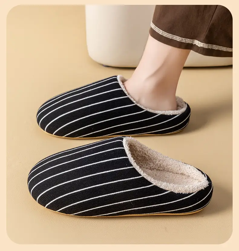 Warm Cotton Striped Slippers for Women Men Winter Indoor Comfort — feature 15