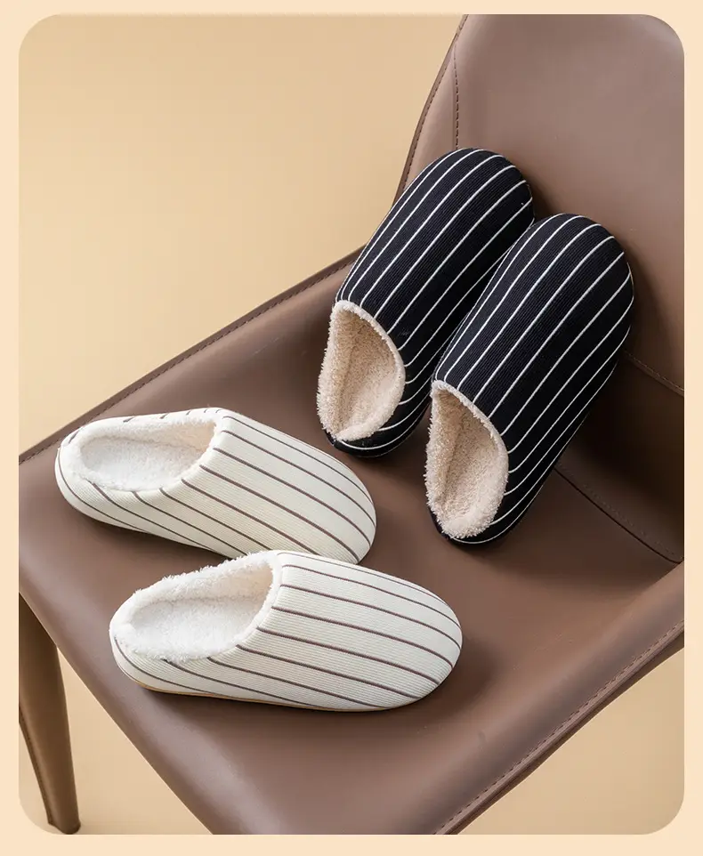 Warm Cotton Striped Slippers for Women Men Winter Indoor Comfort — feature 16