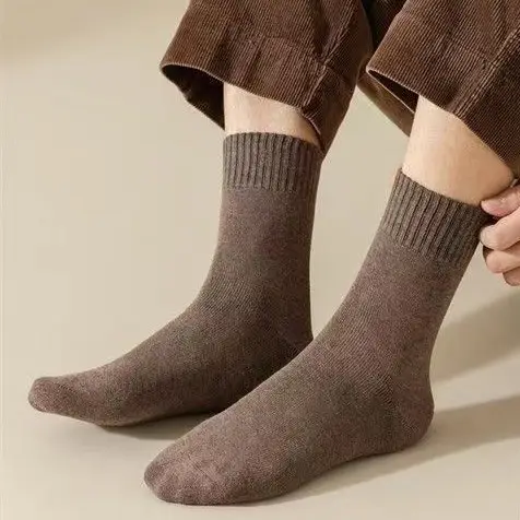Men's Autumn and Winter Mid-Calf Socks, Fleece-Lined, Thickened, Warm, Colorful Sports Terry Winter Men's Towel Socks Wholesale