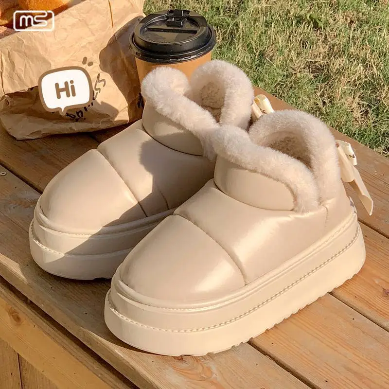 2025 New Winter Velvet Cotton Slippers for Women, New Cotton Shoes, Bow Snow Boots, Eva Thick Sole Bag and Waterproof - Image 5