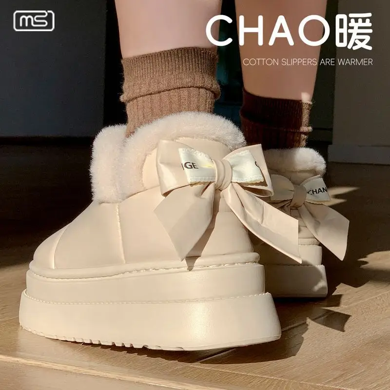 2025 New Winter Velvet Cotton Slippers for Women, New Cotton Shoes, Bow Snow Boots, Eva Thick Sole Bag and Waterproof - Image 6