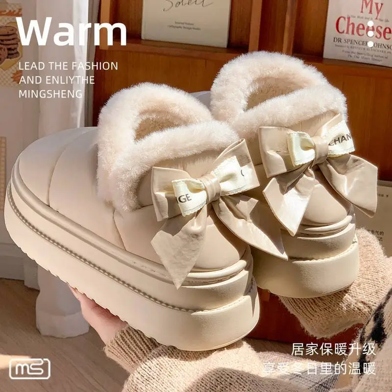 2025 New Winter Velvet Cotton Slippers for Women, New Cotton Shoes, Bow Snow Boots, Eva Thick Sole Bag and Waterproof - Image 7