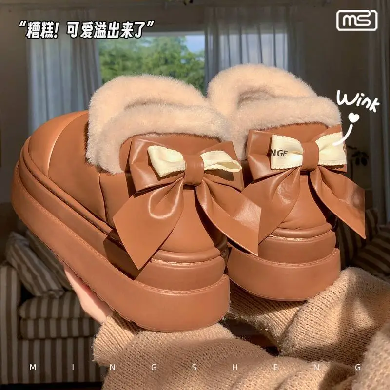 2025 New Winter Velvet Cotton Slippers for Women, New Cotton Shoes, Bow Snow Boots, Eva Thick Sole Bag and Waterproof - Image 8
