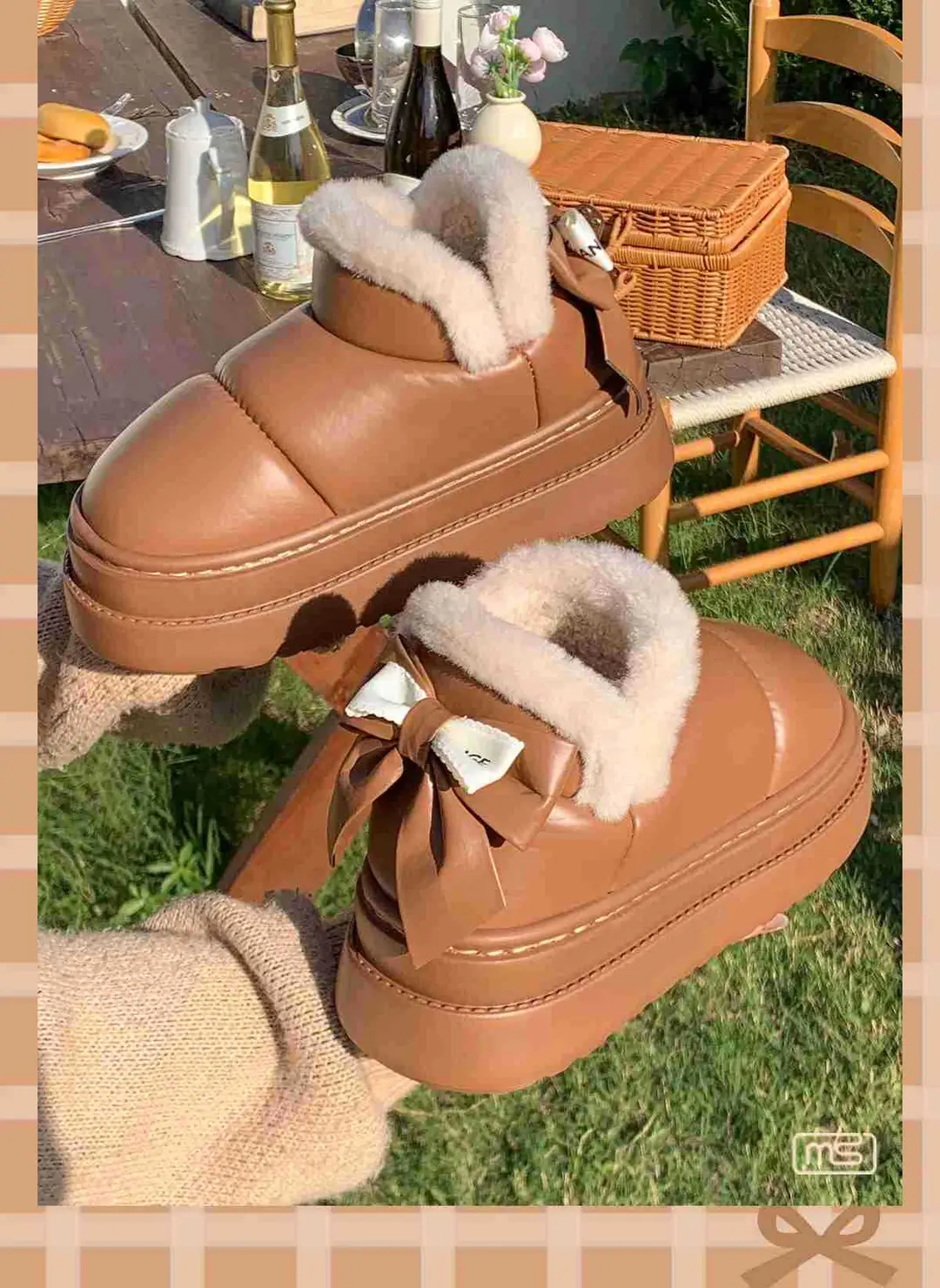 2025 New Winter Velvet Cotton Slippers for Women, New Cotton Shoes, Bow Snow Boots, Eva Thick Sole Bag and Waterproof — feature 5