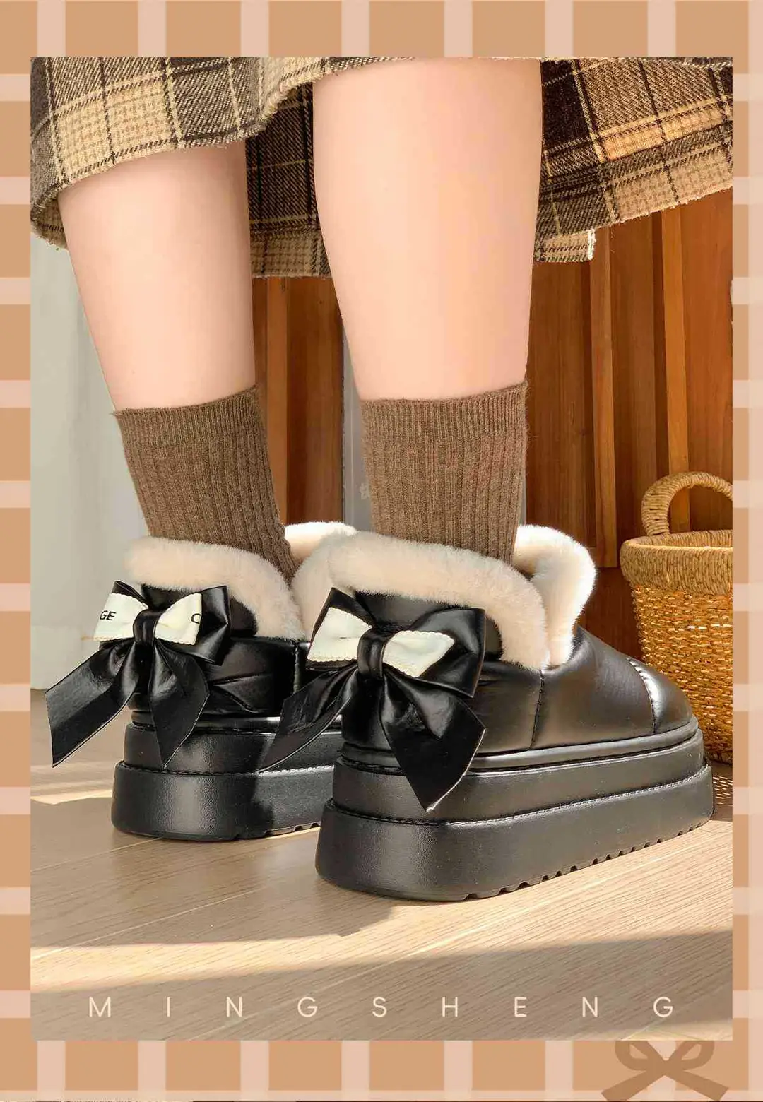 2025 New Winter Velvet Cotton Slippers for Women, New Cotton Shoes, Bow Snow Boots, Eva Thick Sole Bag and Waterproof — feature 7