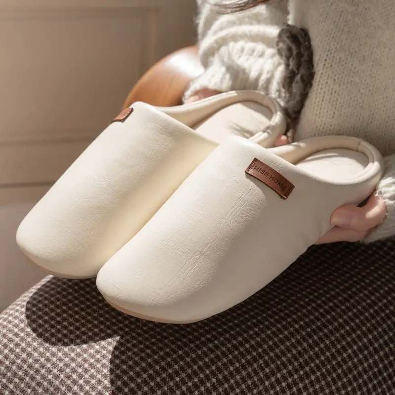 Mingsheng Home Pu Classy Cotton Slippers for Women Winter Indoor Silent Anti-Slip Couple Home Warm Autumn and Winter Men - Image 4