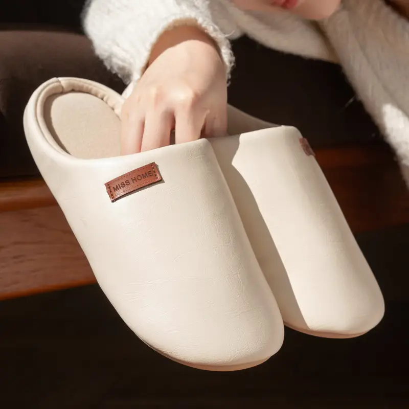 Mingsheng Home Pu Classy Cotton Slippers for Women Winter Indoor Silent Anti-Slip Couple Home Warm Autumn and Winter Men - Image 5