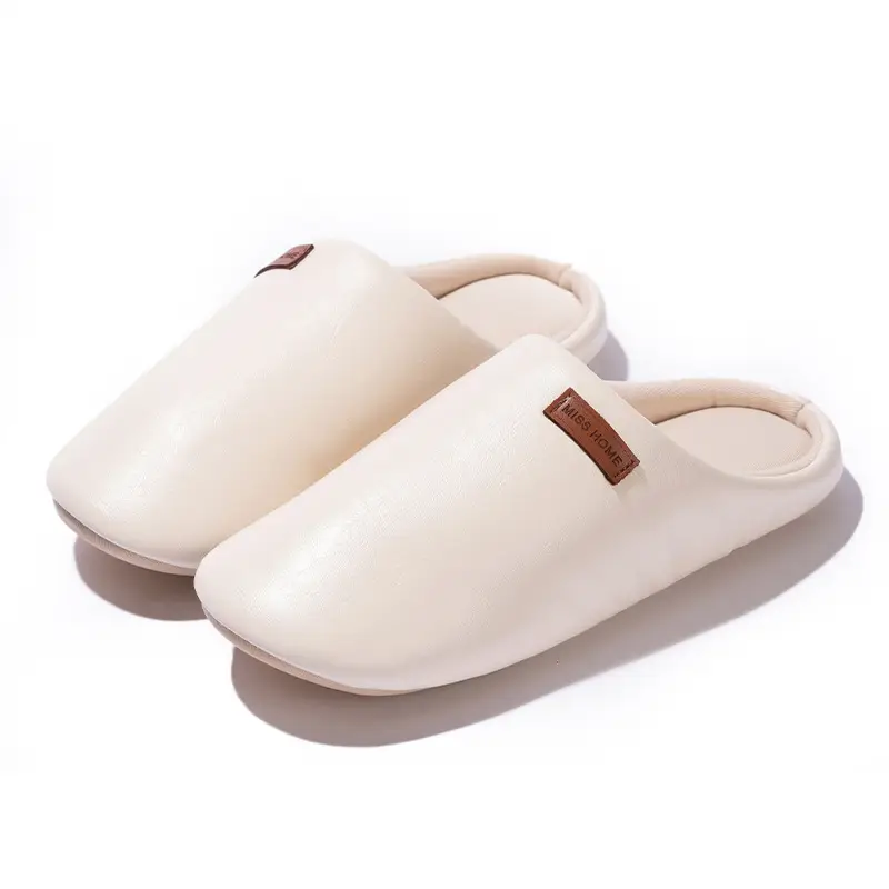 Mingsheng Home Pu Classy Cotton Slippers for Women Winter Indoor Silent Anti-Slip Couple Home Warm Autumn and Winter Men - Image 2