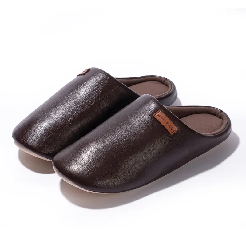 Mingsheng Home Pu Classy Cotton Slippers for Women Winter Indoor Silent Anti-Slip Couple Home Warm Autumn and Winter Men - Image 3