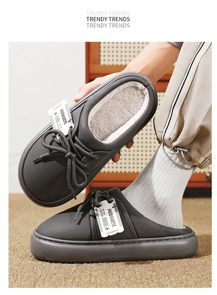 Men's Winter Cotton Slippers for Outdoor Wear, Fleece-Lined, Thickened, Warm, Closed-Toe, College Style, Thick-Soled, Trendy Slippers — feature 10