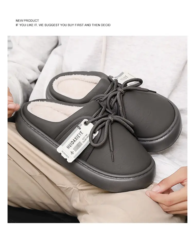 Men's Winter Cotton Slippers for Outdoor Wear, Fleece-Lined, Thickened, Warm, Closed-Toe, College Style, Thick-Soled, Trendy Slippers — feature 11