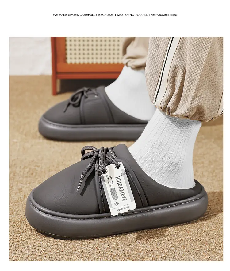 Men's Winter Cotton Slippers for Outdoor Wear, Fleece-Lined, Thickened, Warm, Closed-Toe, College Style, Thick-Soled, Trendy Slippers — feature 12