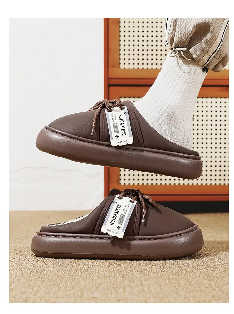 Men's Winter Cotton Slippers for Outdoor Wear, Fleece-Lined, Thickened, Warm, Closed-Toe, College Style, Thick-Soled, Trendy Slippers — feature 13