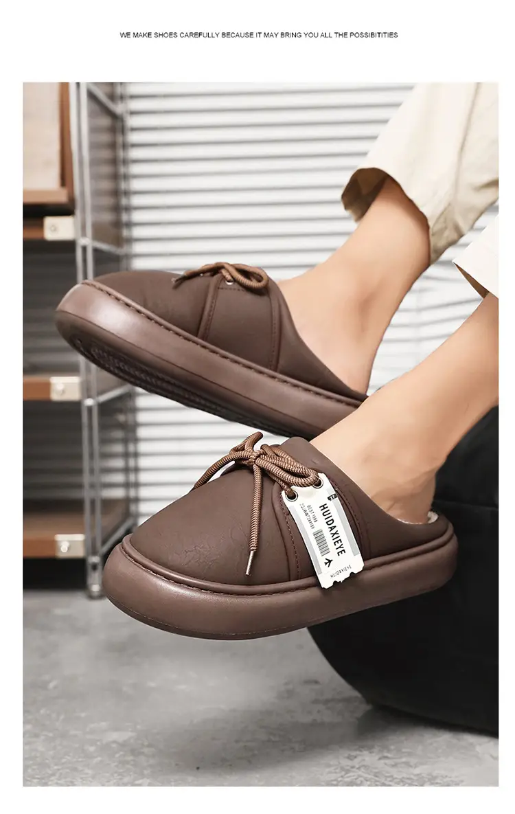 Men's Winter Cotton Slippers for Outdoor Wear, Fleece-Lined, Thickened, Warm, Closed-Toe, College Style, Thick-Soled, Trendy Slippers — feature 14