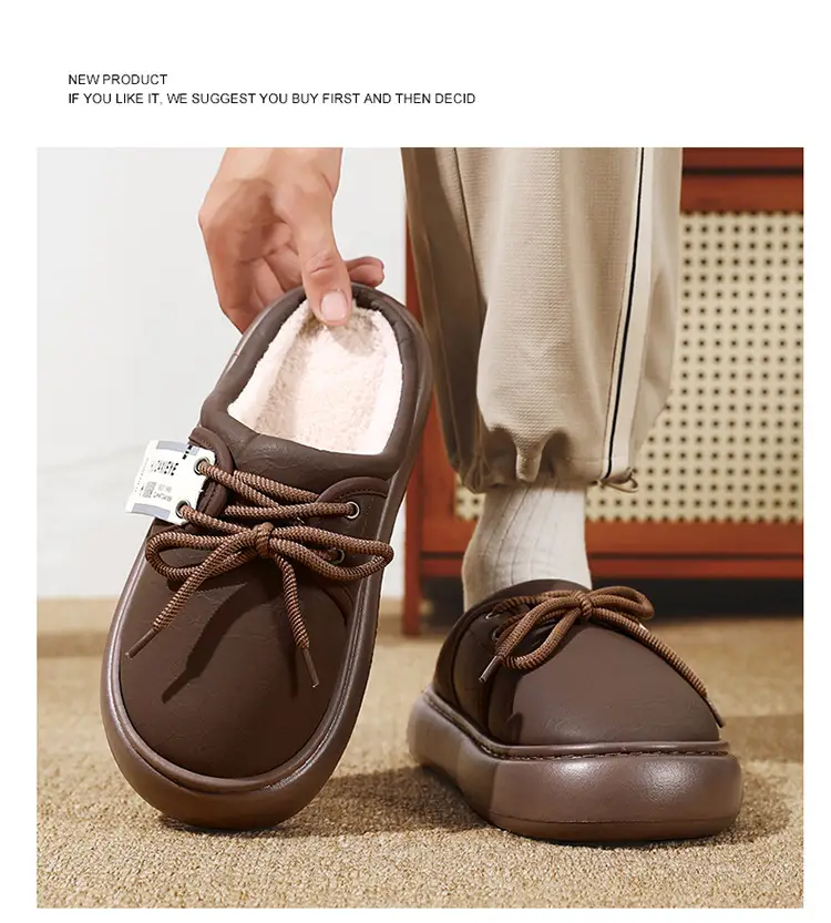 Men's Winter Cotton Slippers for Outdoor Wear, Fleece-Lined, Thickened, Warm, Closed-Toe, College Style, Thick-Soled, Trendy Slippers — feature 15