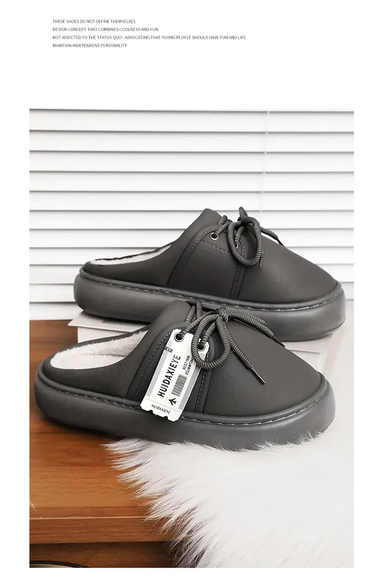 Men's Winter Cotton Slippers for Outdoor Wear, Fleece-Lined, Thickened, Warm, Closed-Toe, College Style, Thick-Soled, Trendy Slippers — feature 3