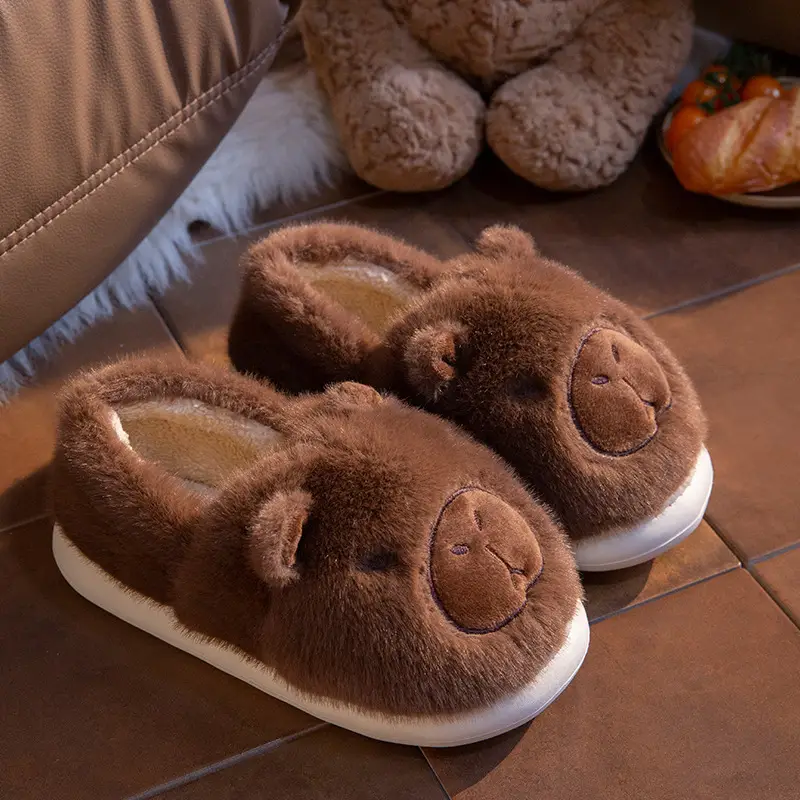 Fleece Lined Brown Bear Slippers for Women - Image 2