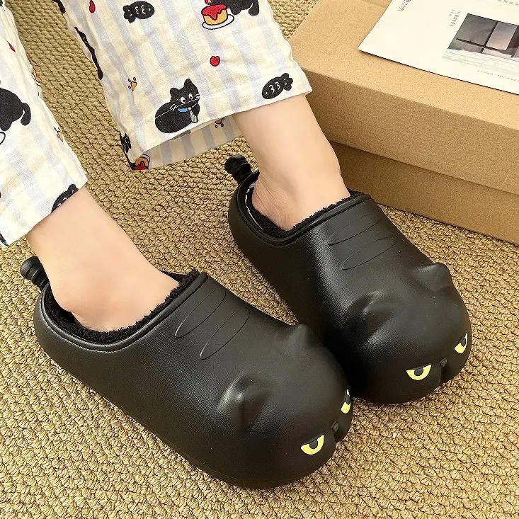 Cute Cotton Slippers for Women in Winter with Cartoon Coffee Cat Home Warm Waterproof Cotton Slippers for Outer Wear Non-Slip and Versatile — feature 5
