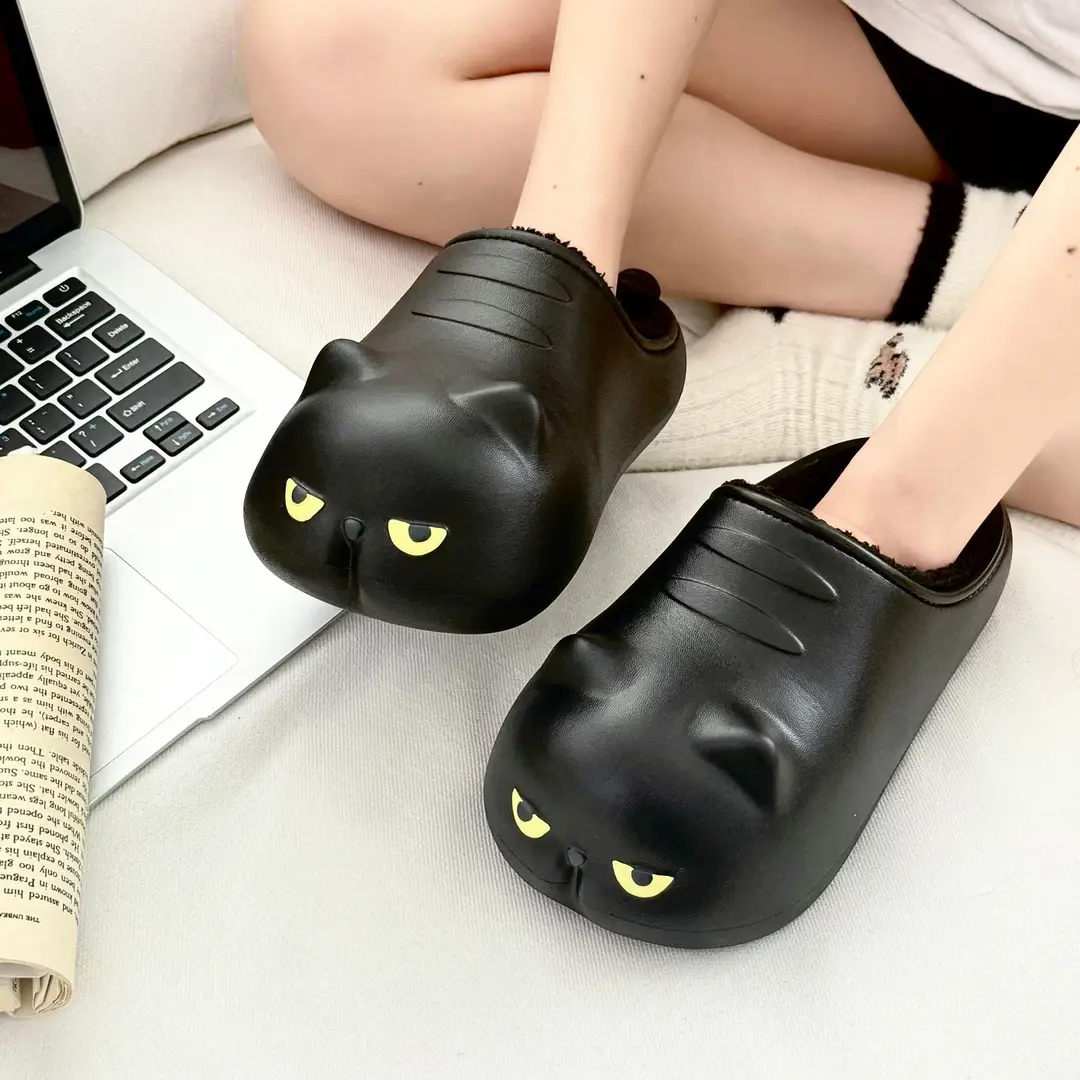 Cute Cotton Slippers for Women in Winter with Cartoon Coffee Cat Home Warm Waterproof Cotton Slippers for Outer Wear Non-Slip and Versatile — feature 8