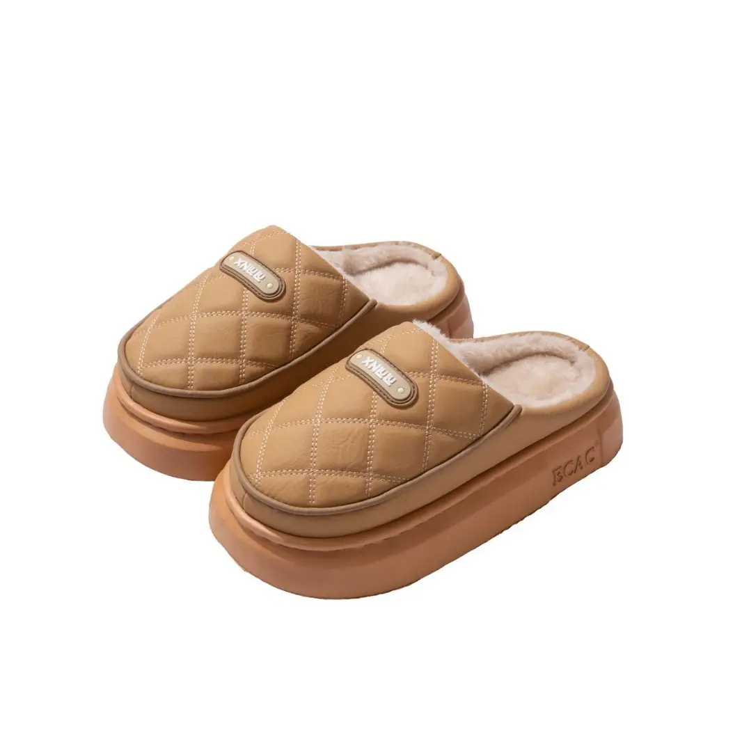 Pu Leather Waterproof Cotton Slippers for Women in Winter with Thick Soles Indoor Couple Slippers for Men Warm and Cold-Proof Cotton Shoes for Outer Wear - Image 11