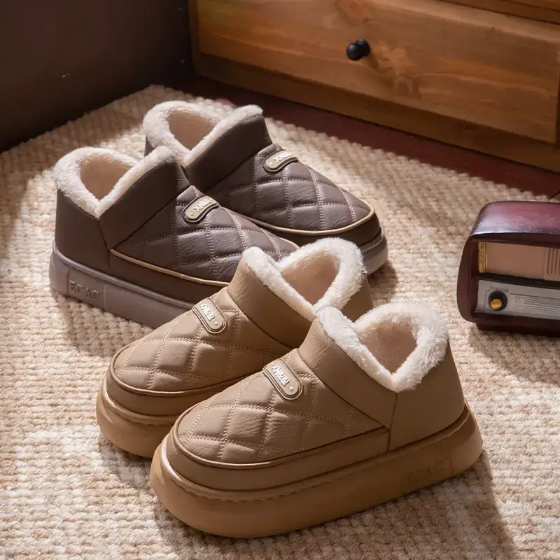 Thickened Warm Cotton Shoes for Women 2025 New Winter Outer Wear Fleece-Lined Waterproof Thick Sole Anti-Slip Bag Heel Cotton Slippers - Image 4