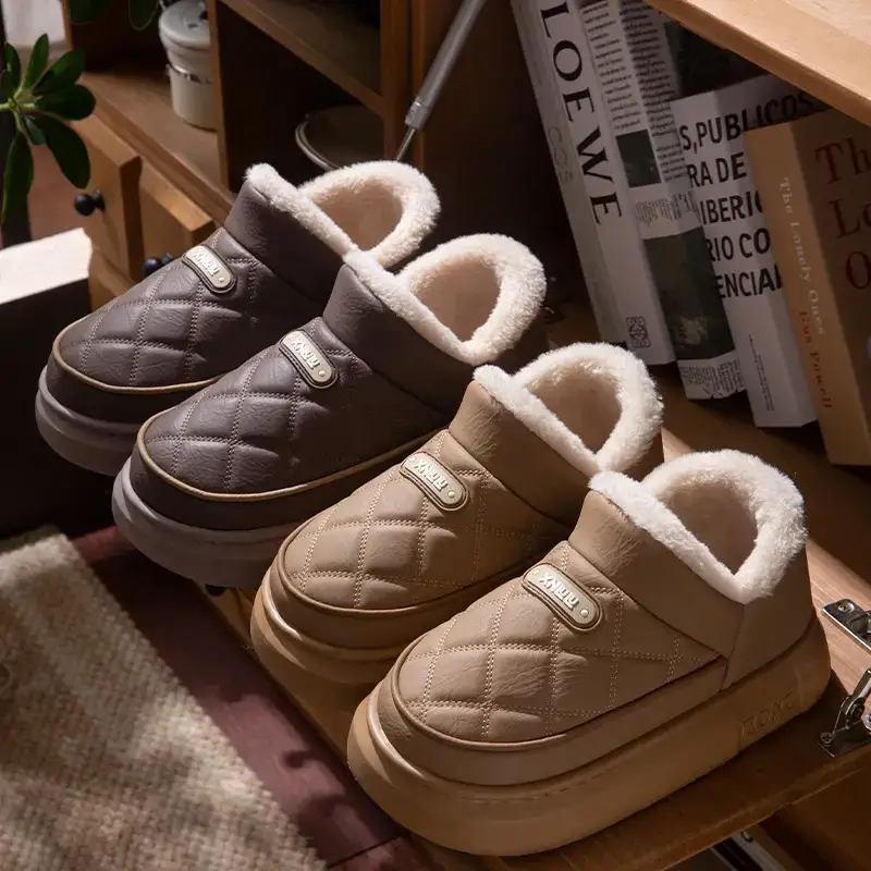 Thickened Warm Cotton Shoes for Women 2025 New Winter Outer Wear Fleece-Lined Waterproof Thick Sole Anti-Slip Bag Heel Cotton Slippers - Image 5