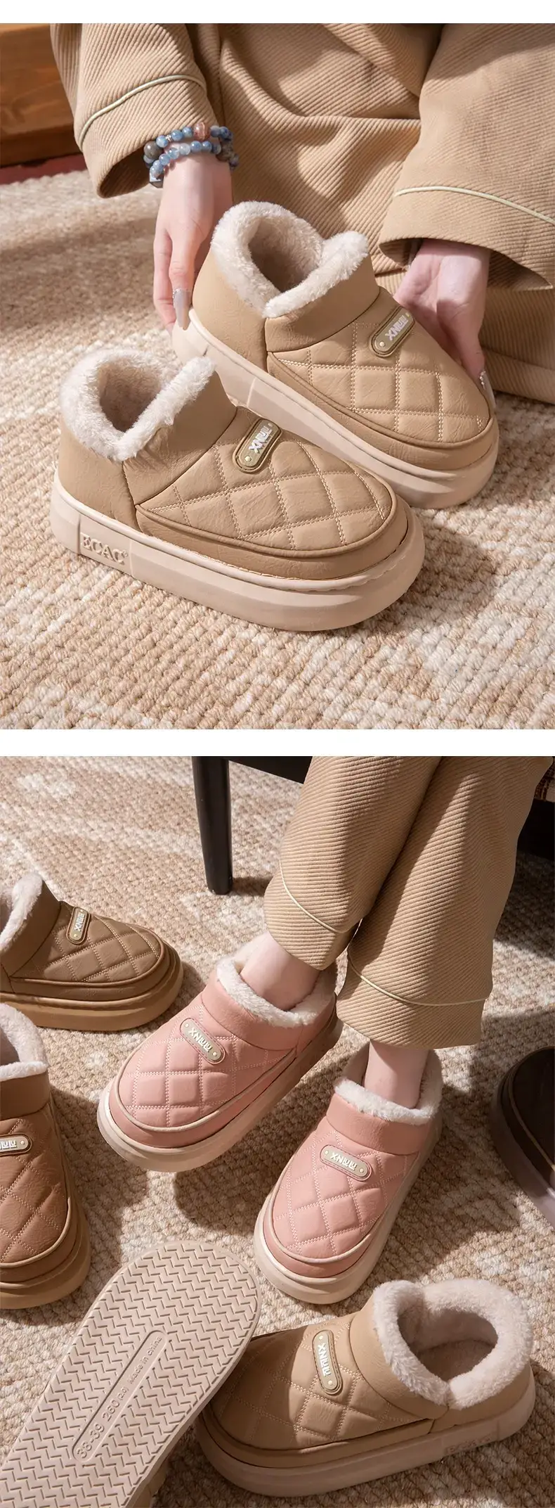 Thickened Warm Cotton Shoes for Women 2025 New Winter Outer Wear Fleece-Lined Waterproof Thick Sole Anti-Slip Bag Heel Cotton Slippers — feature 10